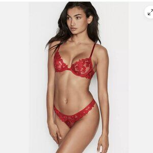 Victorias Secret red floral lace mesh bralette + thong set
